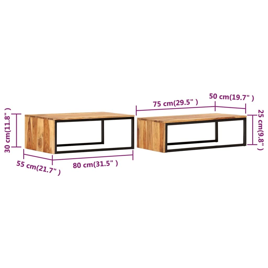2 Pcs Solid Sheesham Wood Nesting Tables P43592