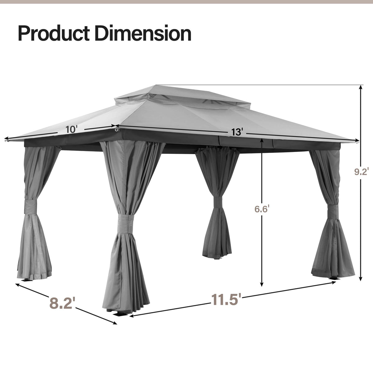 10x13 Gazebo Canopy with Netting, Curtains & Double Roof T2857