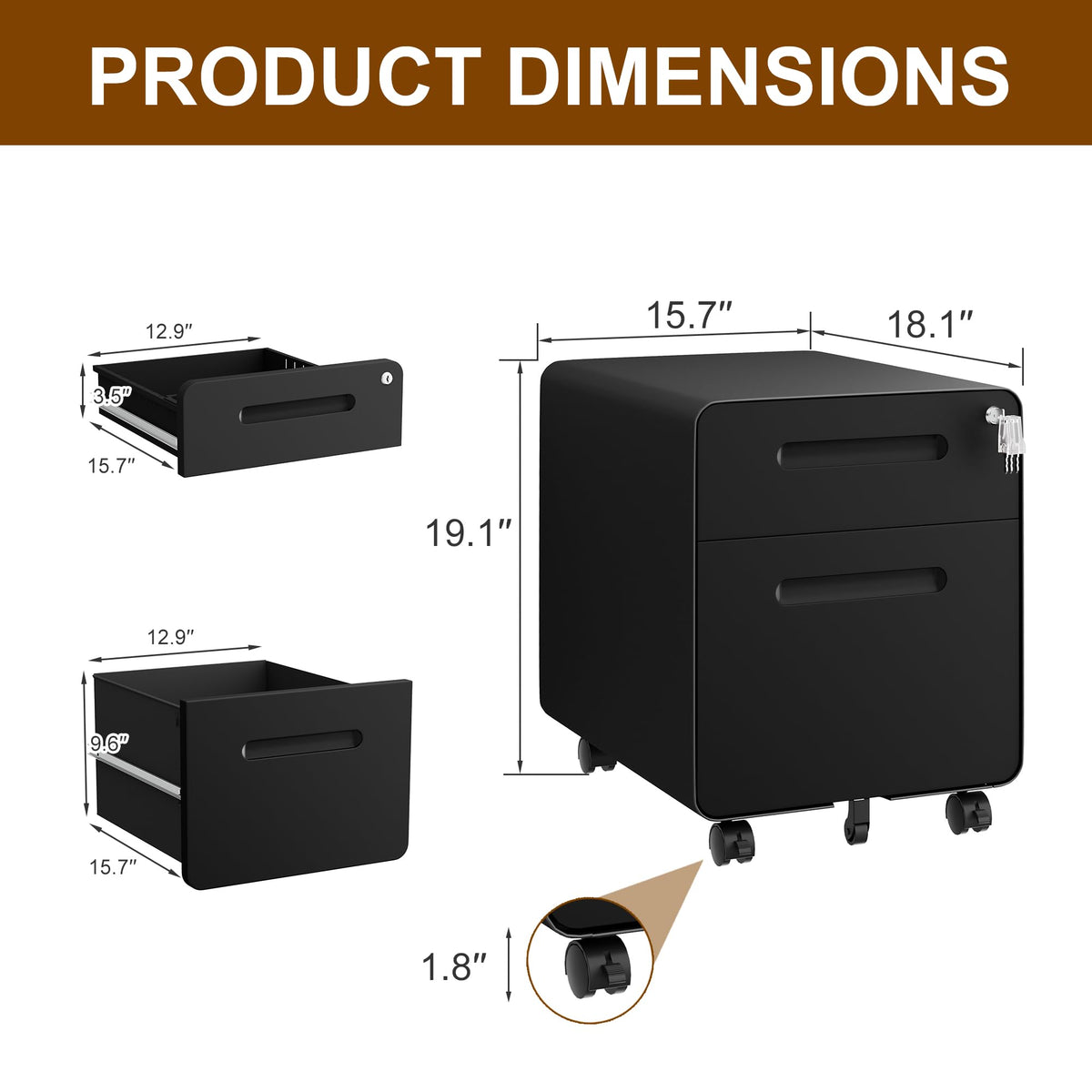 2 Drawer Mobile File Cabinet with Lock R82265
