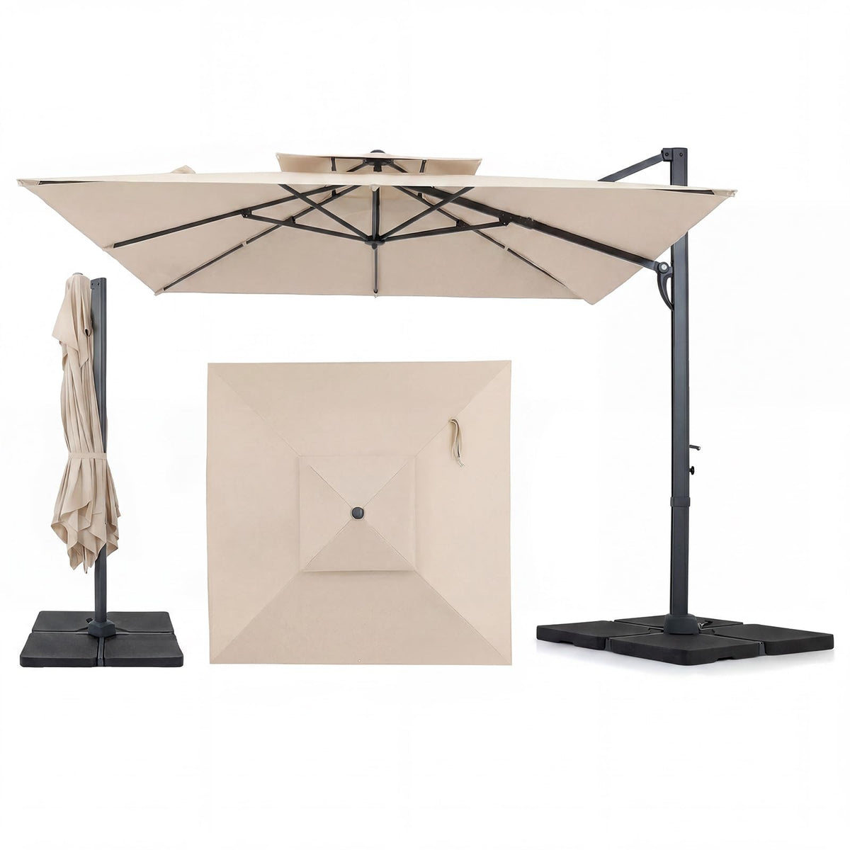10 FT Square Offset Cantilever Patio Umbrella with 360° Rotation N188