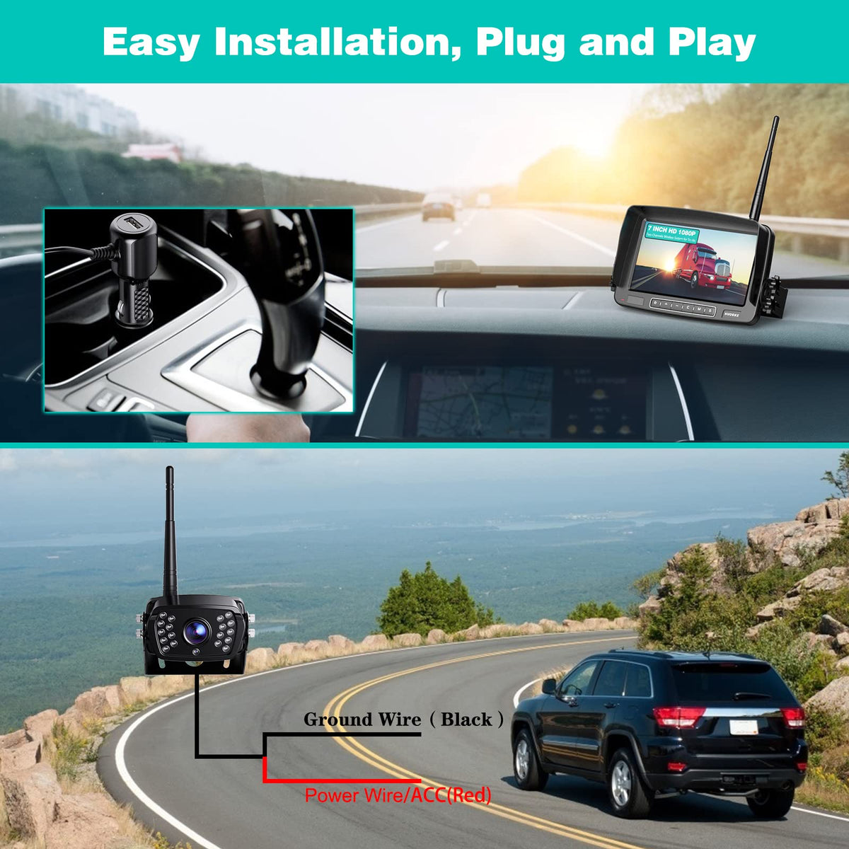 Wireless Backup Camera 7 Inch Monitor Rear View Camera System IP69 Waterproof Night Vision G9788
