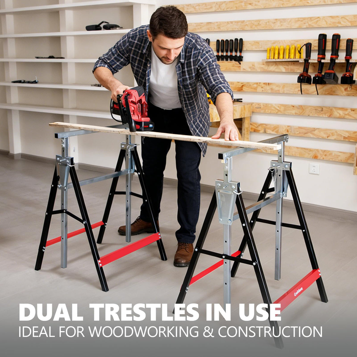 Folding Saw Horses 2 Pack Adjustable Height Non-Slip Feet G661