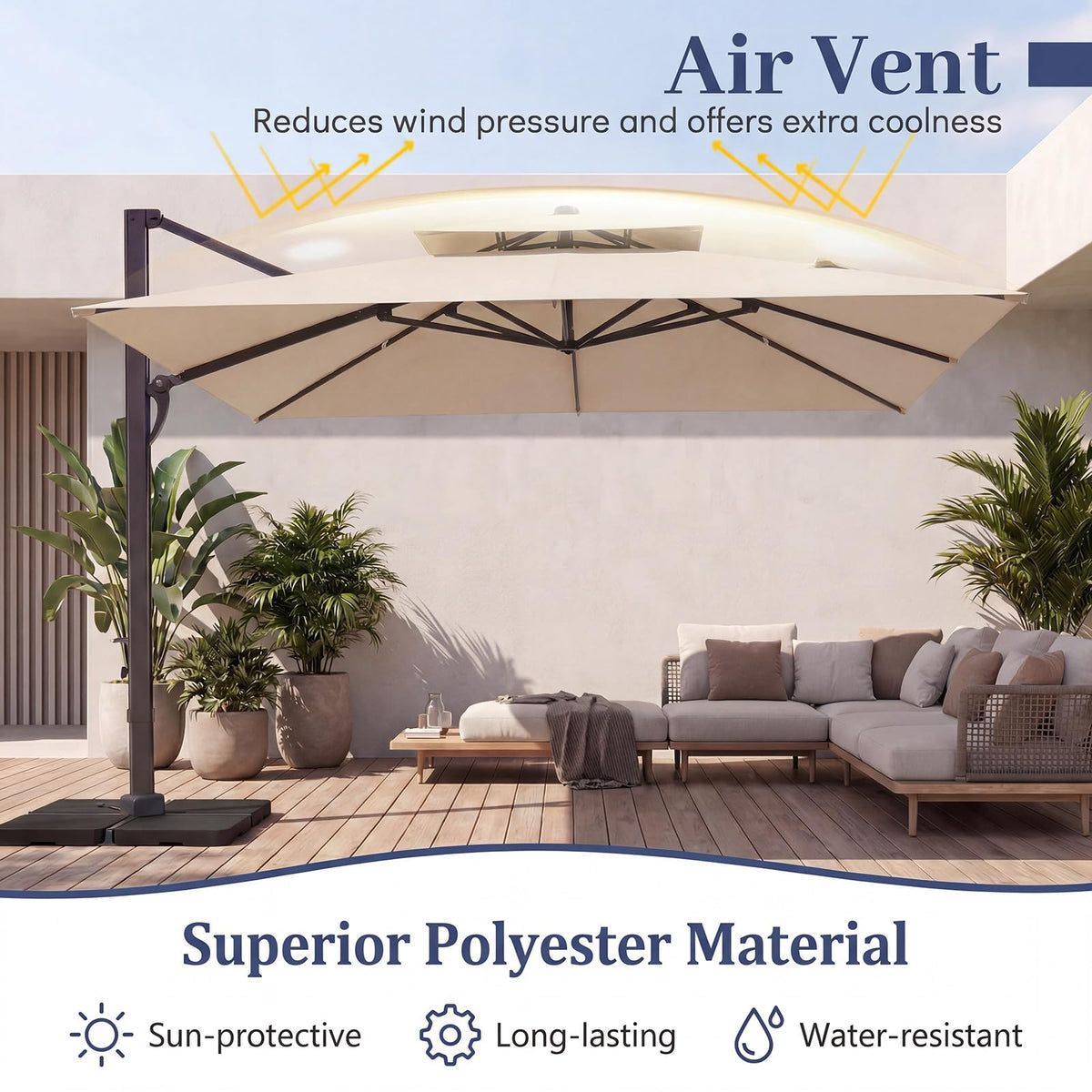 10 FT Square Offset Cantilever Patio Umbrella with 360° Rotation N188