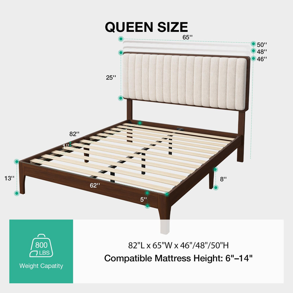 Queen Size Upholstered Bed Frame with Adjustable Headboard F134313