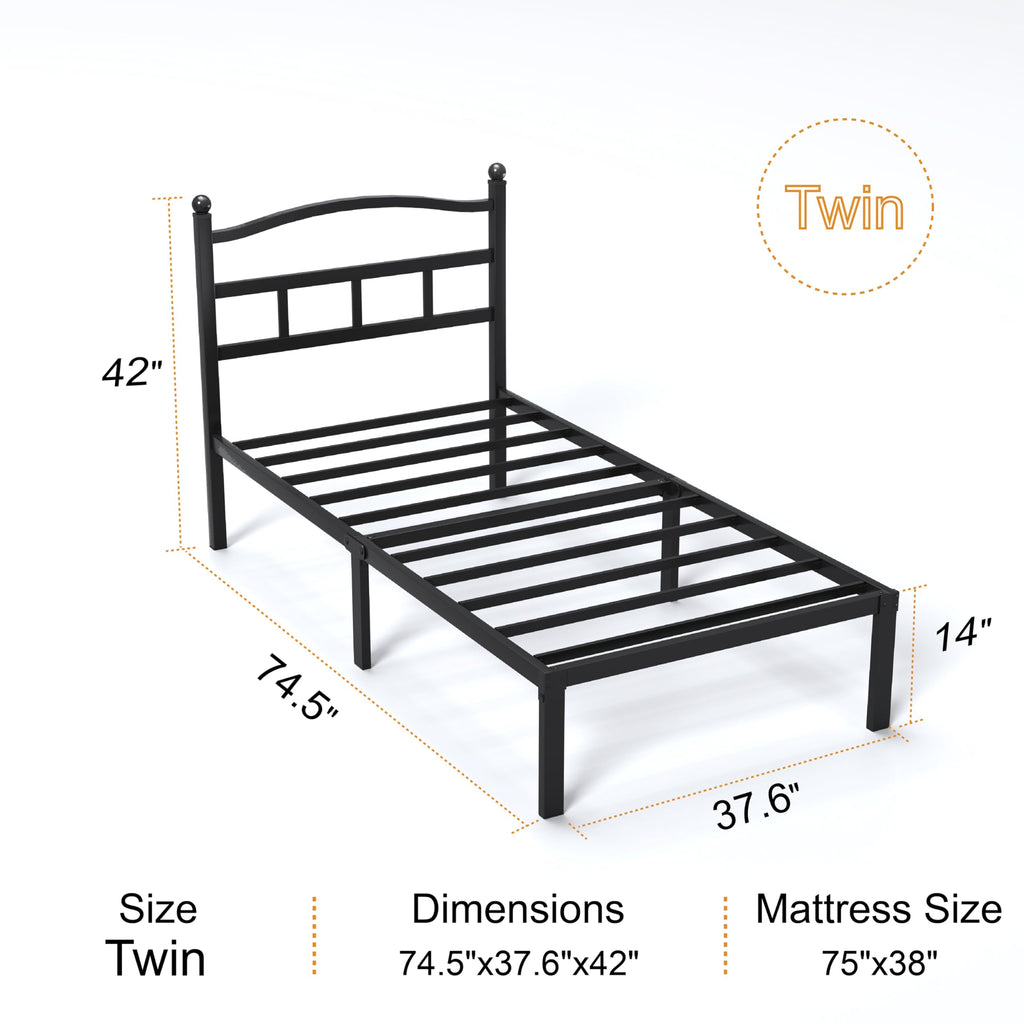 14 Inch Twin Size Metal Platform Bed Frame with Headboard M532