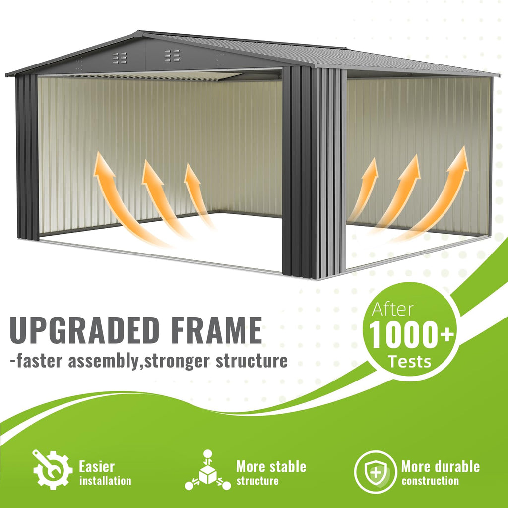 10X14 FT Metal Outdoor Storage Shed with Lockable Doors A636603