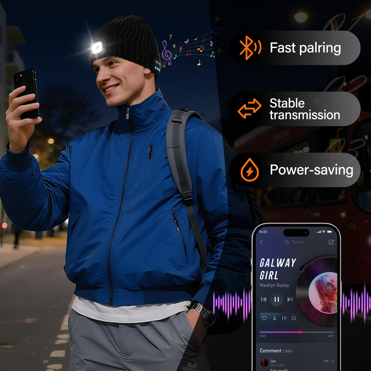 2 Pack Bluetooth Beanie Hat with Light G8895