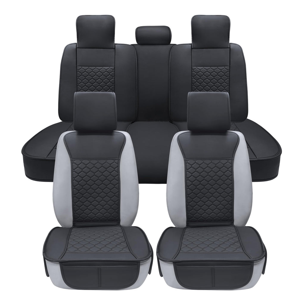 Leather Waterproof Car Seat Cover Full Set Black Y659270