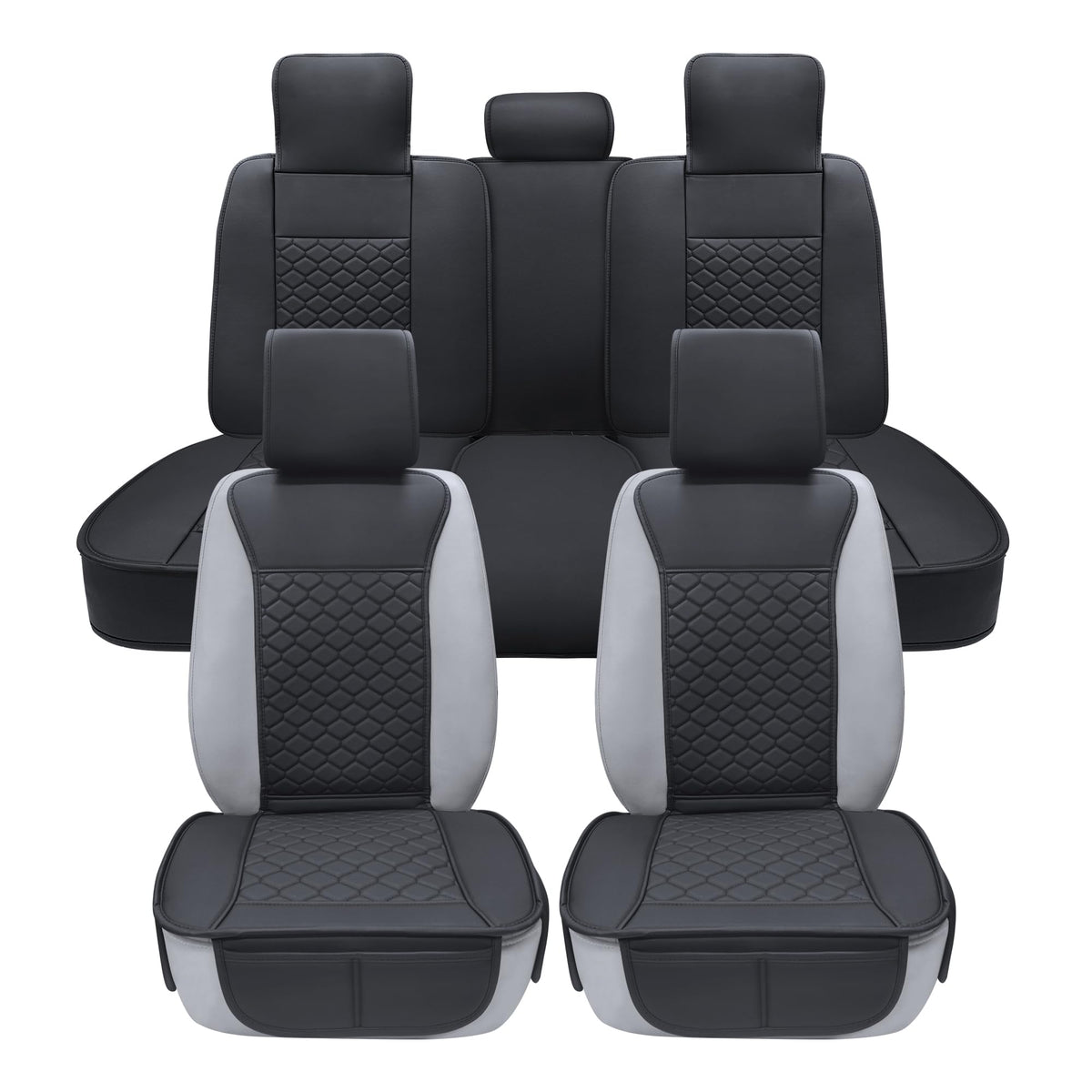Leather Waterproof Car Seat Cover Full Set Black Y659270