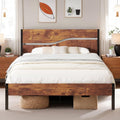 Full Size Metal Platform Bed with Wooden Headboard and Footboard K49459