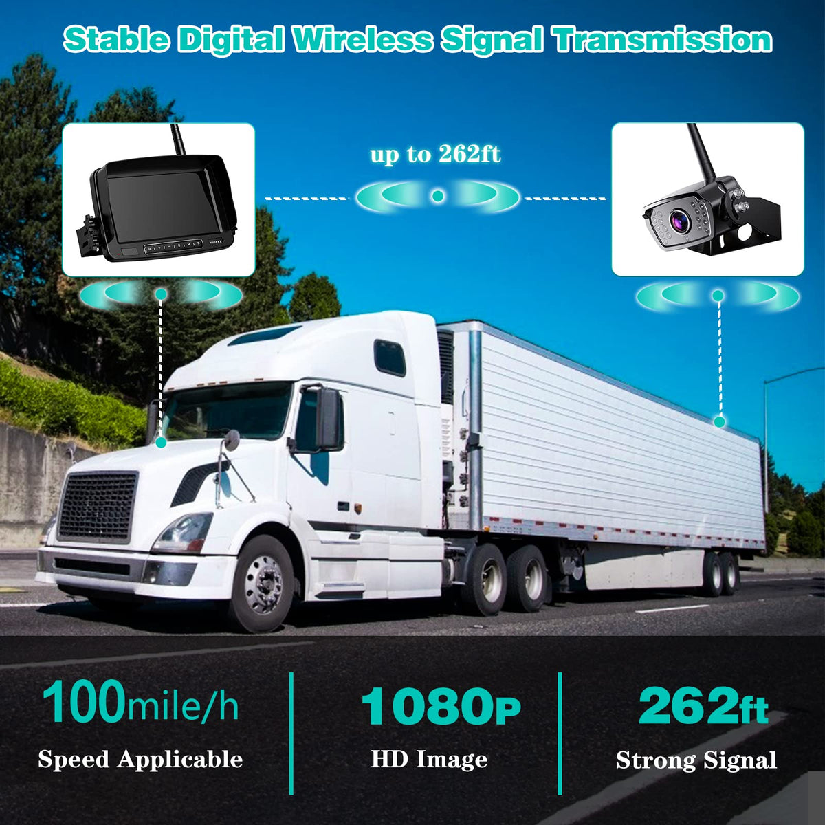 Wireless Backup Camera 7 Inch Monitor Rear View Camera System IP69 Waterproof Night Vision G9788