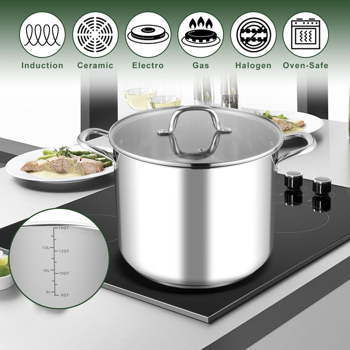 14Qt Stainless Steel Stock Pot with Lid E14839
