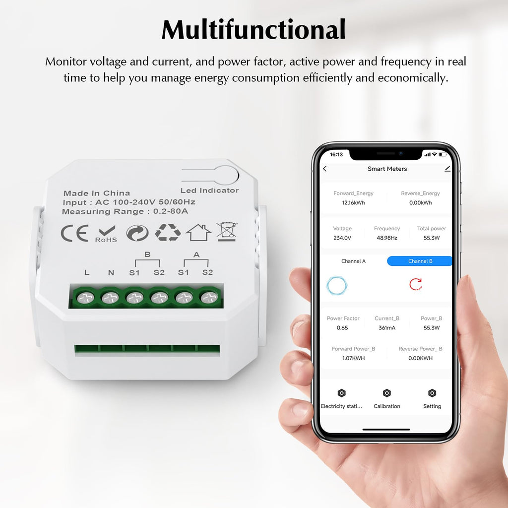 1-Channel WiFi Power Meter 80A Smart Energy Monitor L526625
