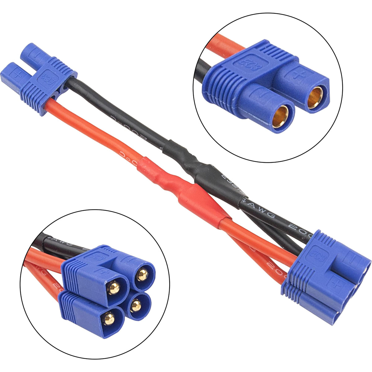 3Pcs 14AWG Silicone Y Splitter Cable Adapter 1 Female to 2 Male U389602