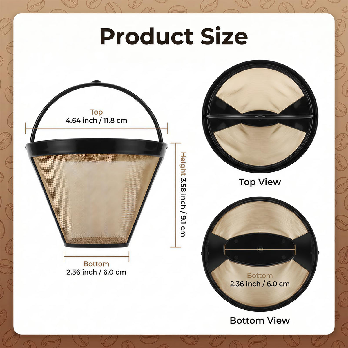 2 Pcs #4 Cone Reusable Stainless Steel Mesh Coffee Filters K43450