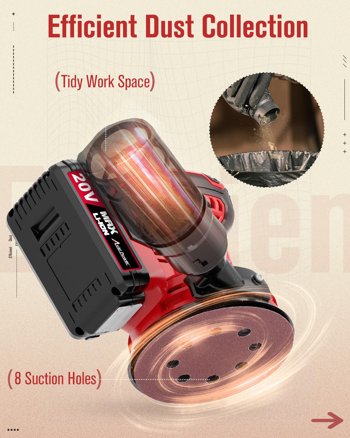 20V Cordless Random Orbital Sander 5” E871