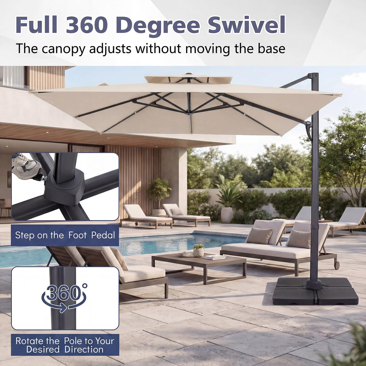 10 FT Square Offset Cantilever Patio Umbrella with 360° Rotation N188
