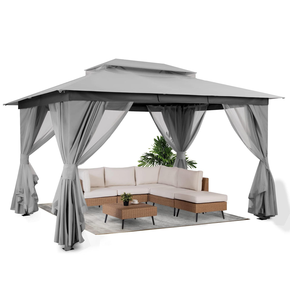 10x13 Gazebo Canopy with Netting, Curtains & Double Roof T2857