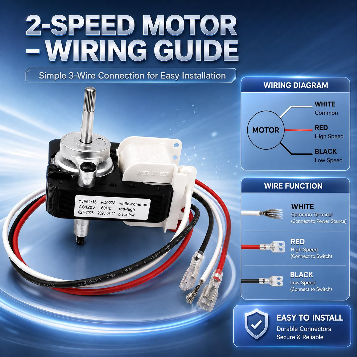 120V AC 2 Speed Fan Motor P2517