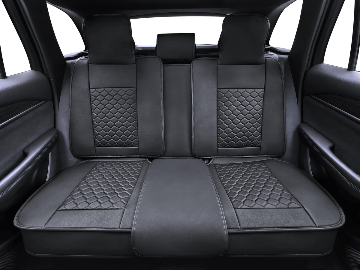 Leather Waterproof Car Seat Cover Full Set Black Y659270