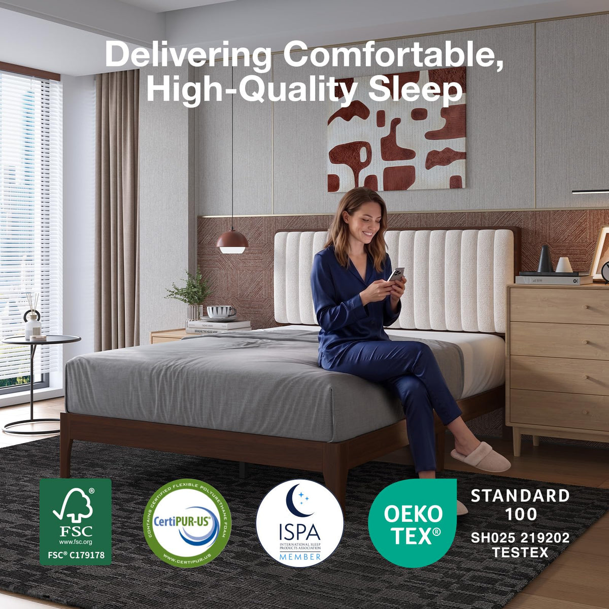 Queen Size Upholstered Bed Frame with Adjustable Headboard F134313