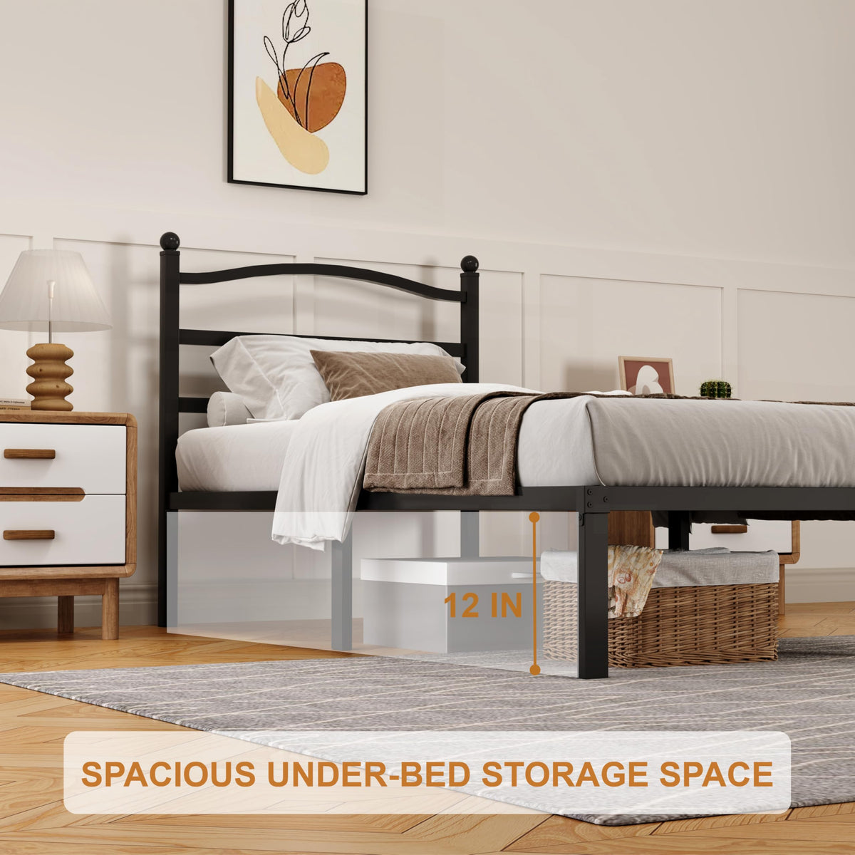 14 Inch Twin Size Metal Platform Bed Frame with Headboard M532