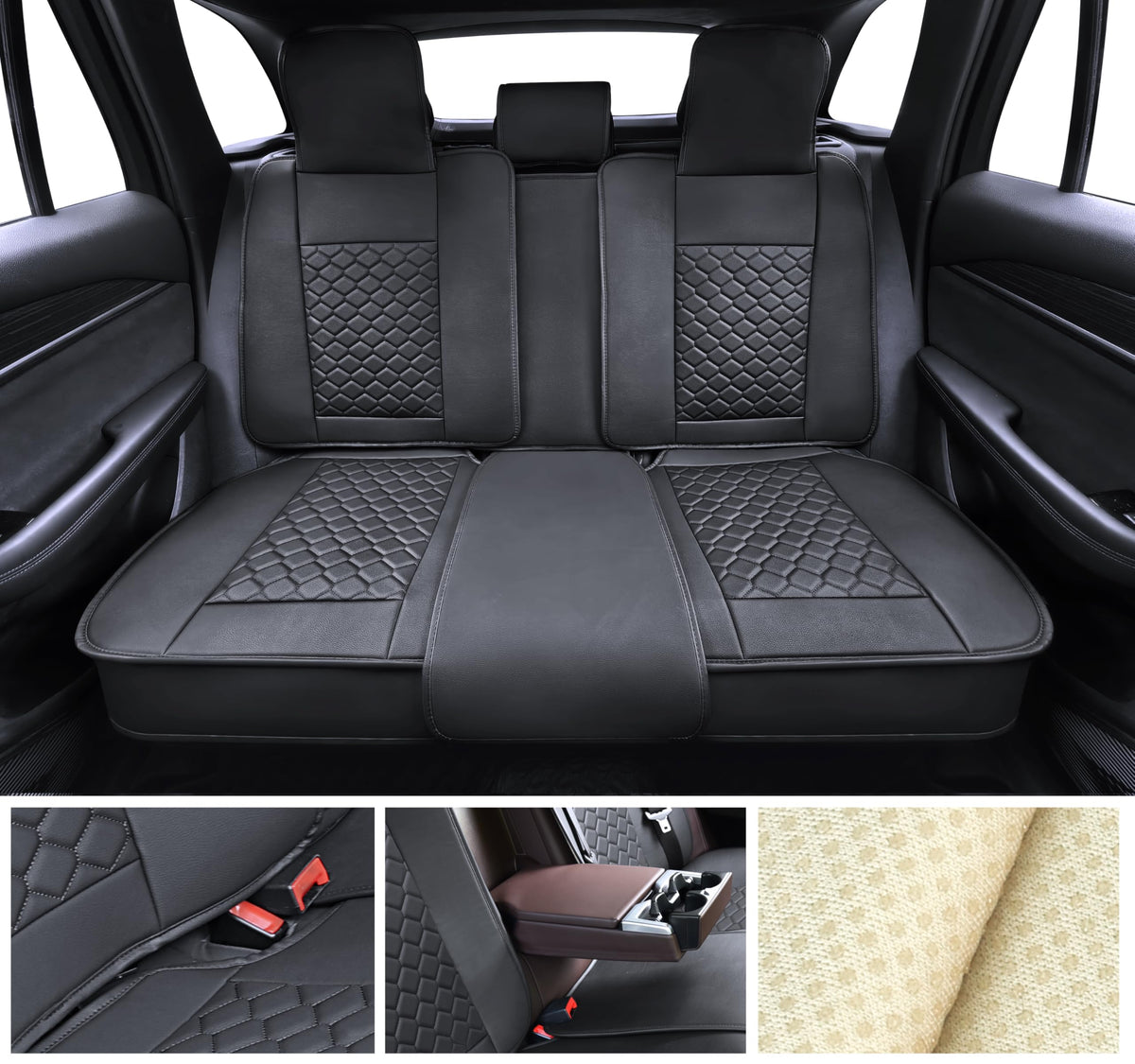Leather Waterproof Car Seat Cover Full Set Black Y659270