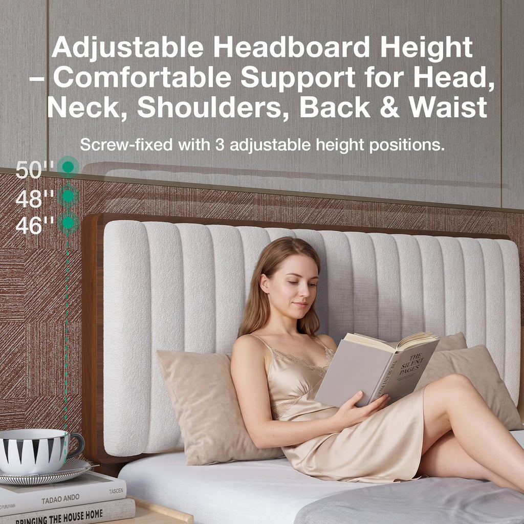 Queen Size Upholstered Bed Frame with Adjustable Headboard F134313