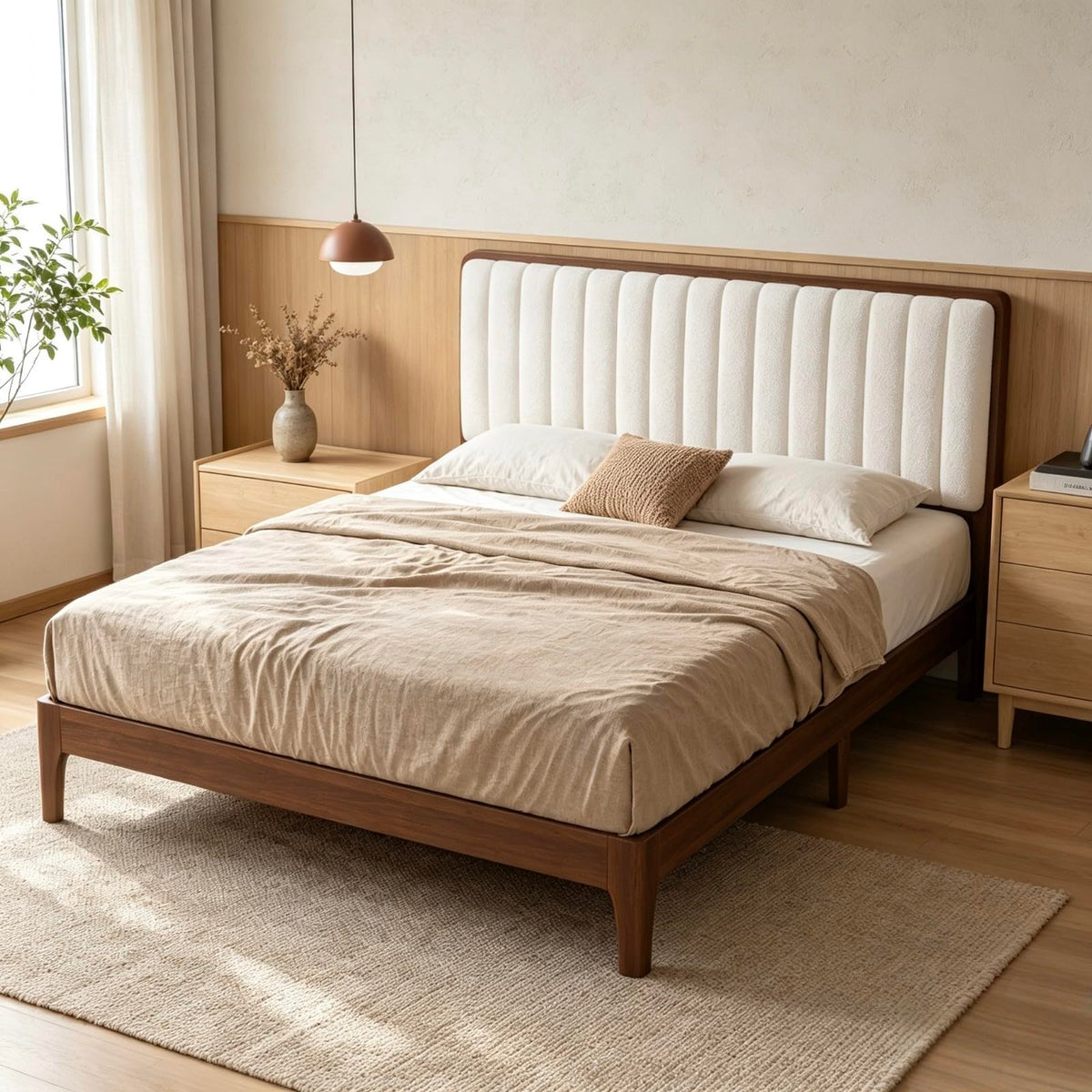 Queen Size Upholstered Bed Frame with Adjustable Headboard F134313