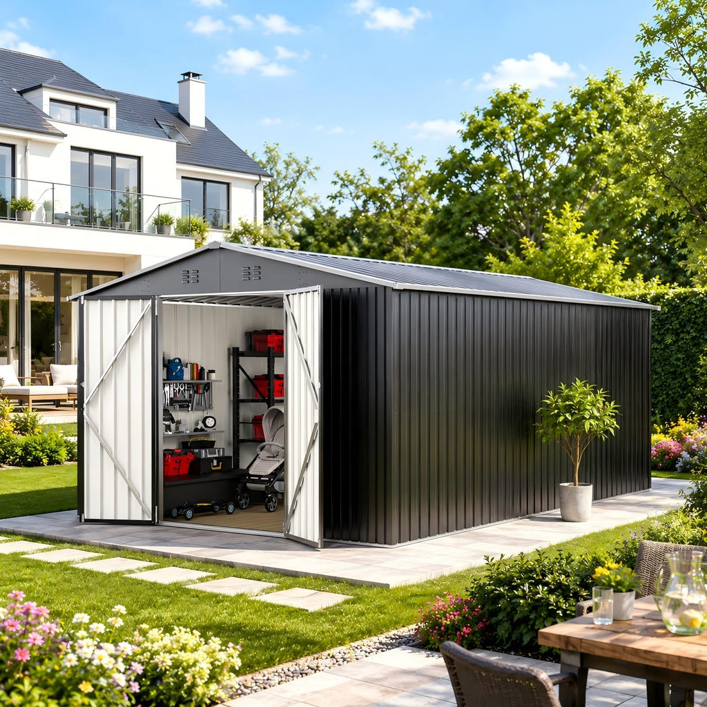 10X14 FT Metal Outdoor Storage Shed with Lockable Doors A636603
