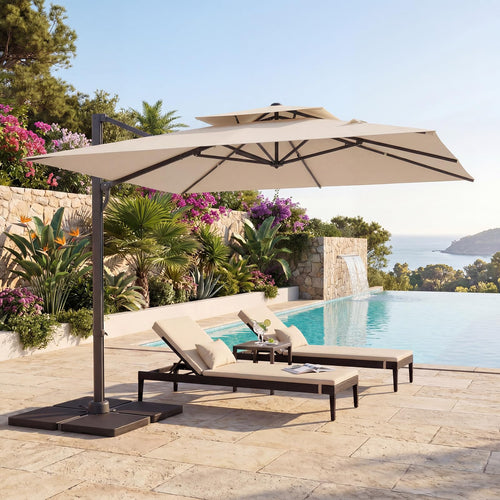 10 FT Square Offset Cantilever Patio Umbrella with 360° Rotation N188