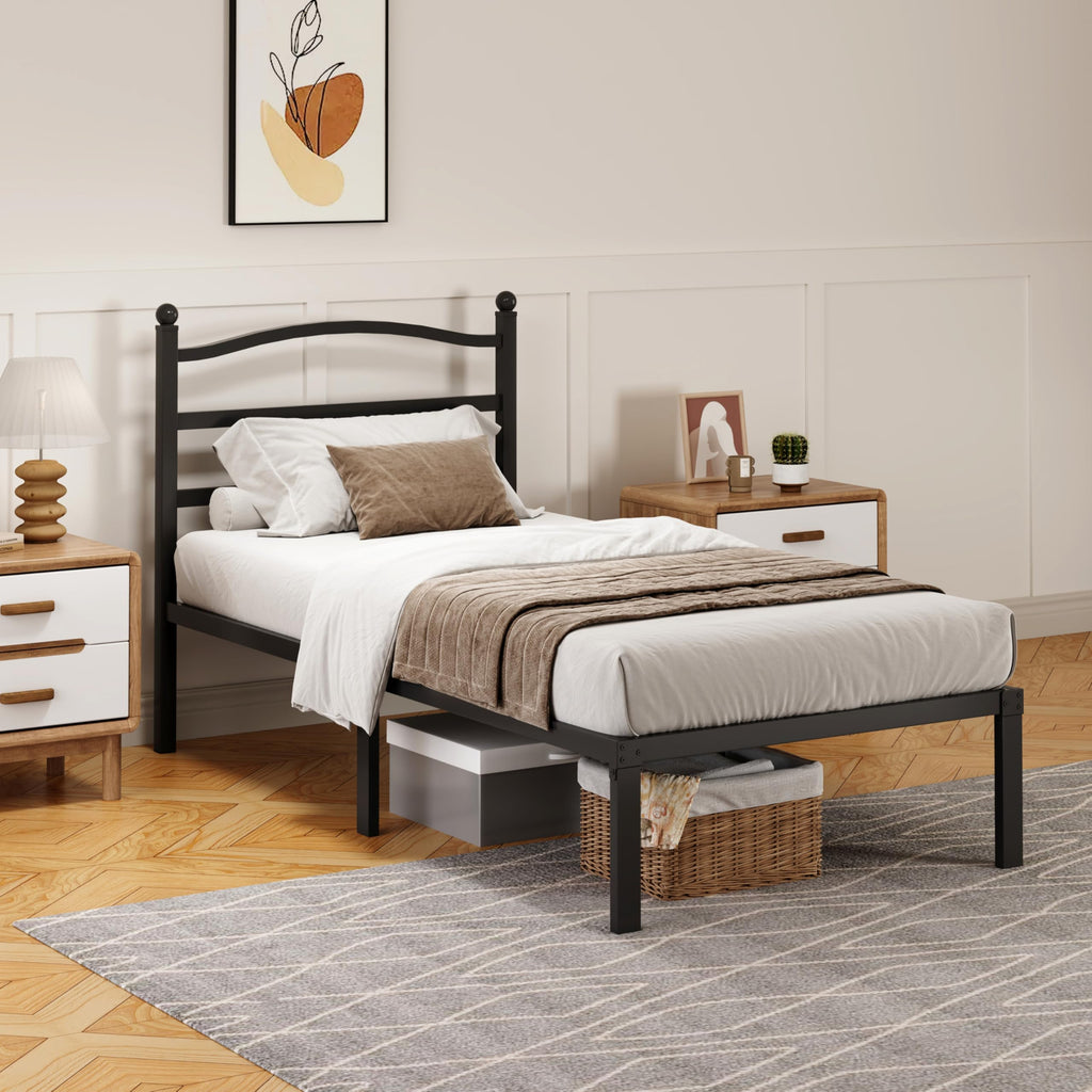 14 Inch Twin Size Metal Platform Bed Frame with Headboard M532