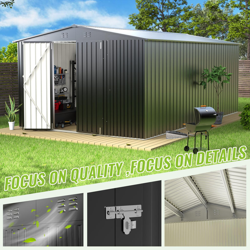10X14 FT Metal Outdoor Storage Shed with Lockable Doors A636603