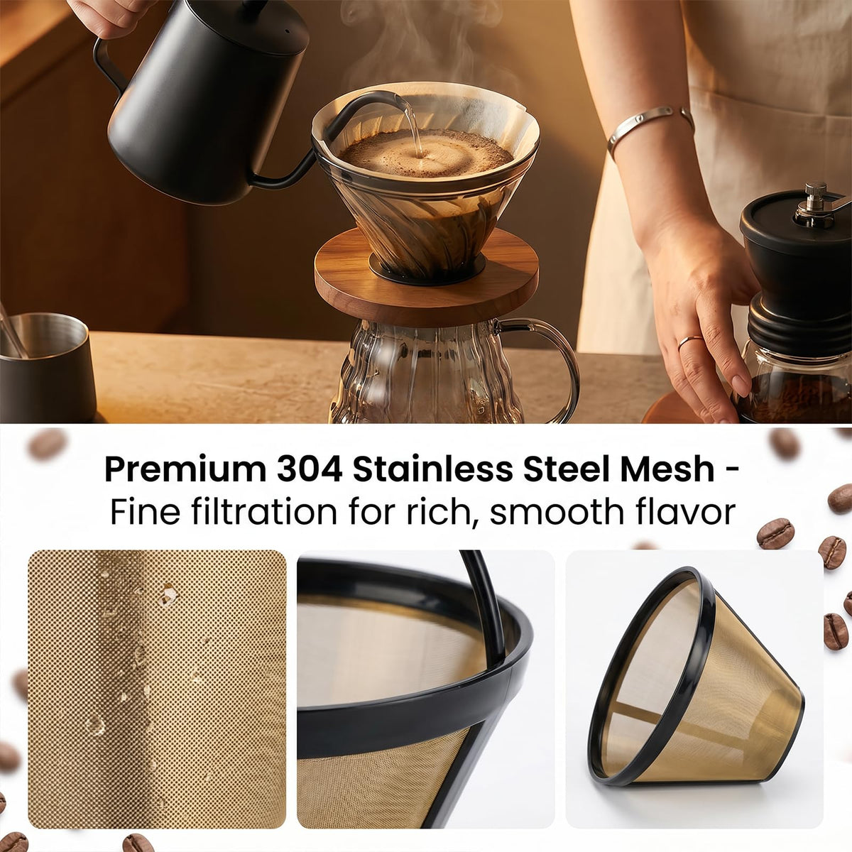 2 Pcs #4 Cone Reusable Stainless Steel Mesh Coffee Filters K43450