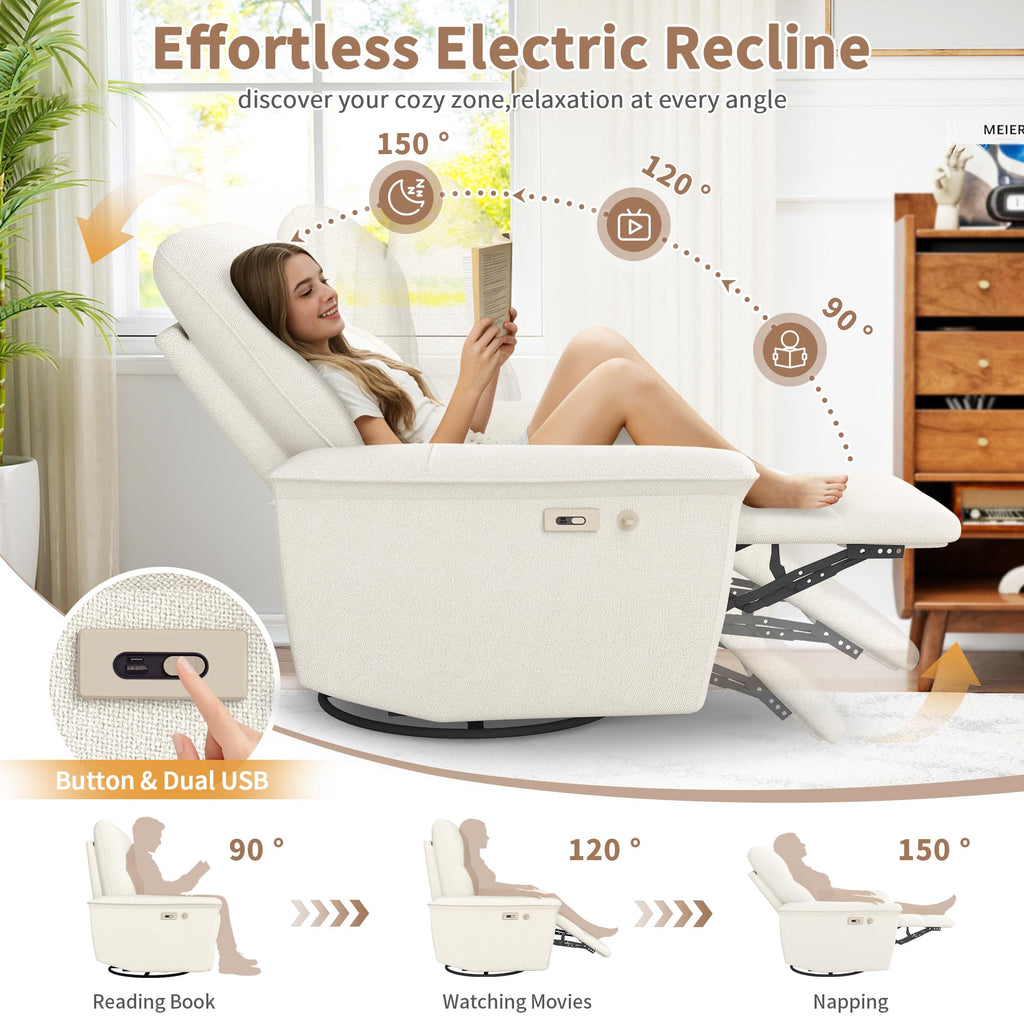 Power Swivel Rocker Recliner Chair with Phone Holder and USB Ports X98498