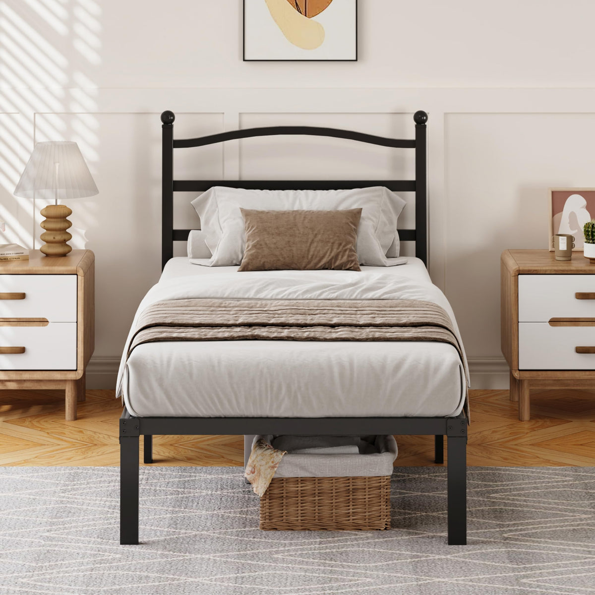 14 Inch Twin Size Metal Platform Bed Frame with Headboard M532