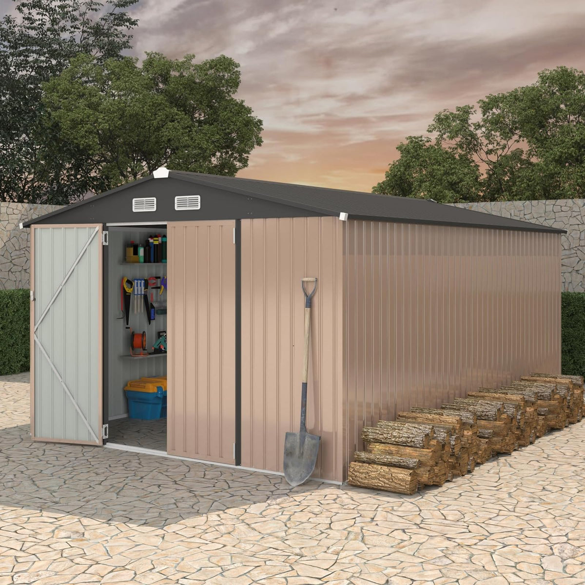 10X14 Ft Metal Storage Building with Lockable Door H8607