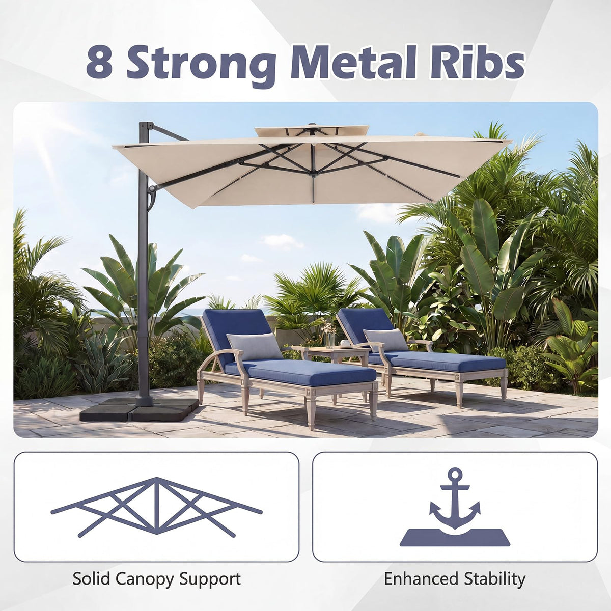10 FT Square Offset Cantilever Patio Umbrella with 360° Rotation N188