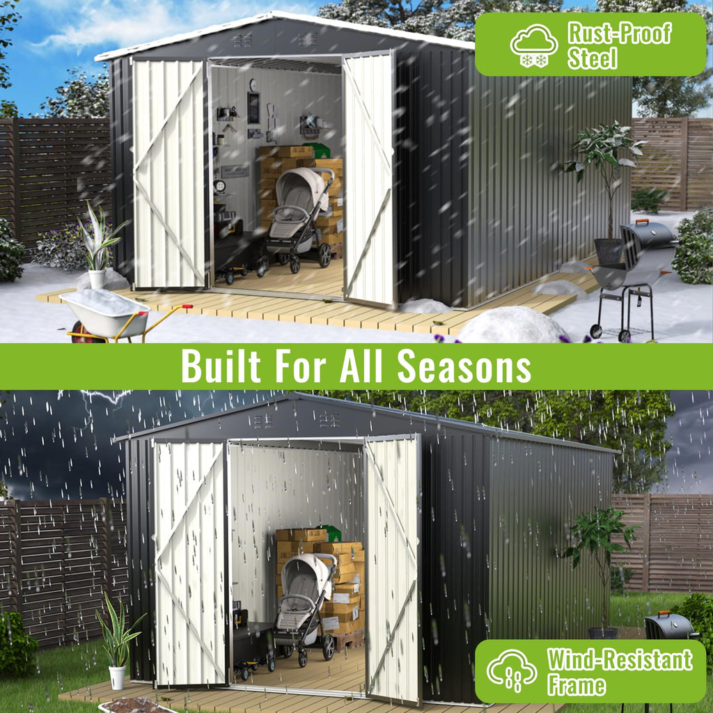 10X14 FT Metal Outdoor Storage Shed with Lockable Doors A636603