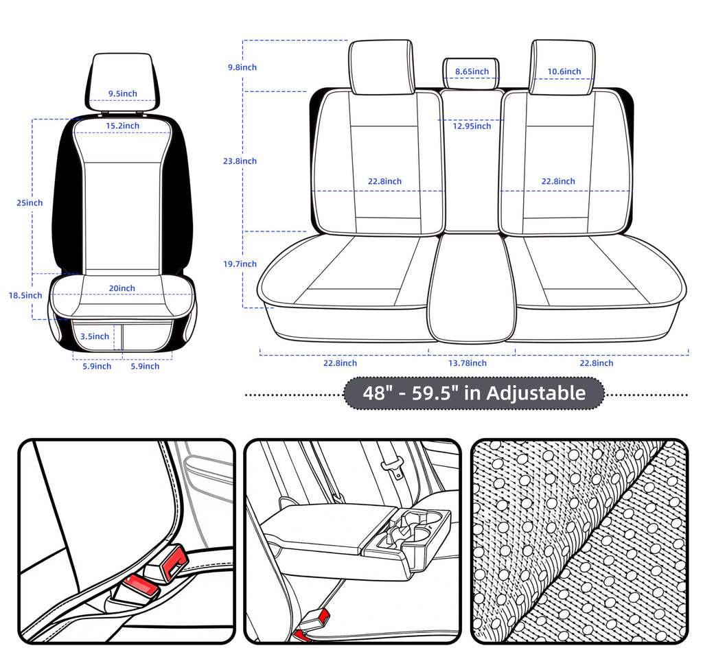 Leather Waterproof Car Seat Cover Full Set Black Y659270