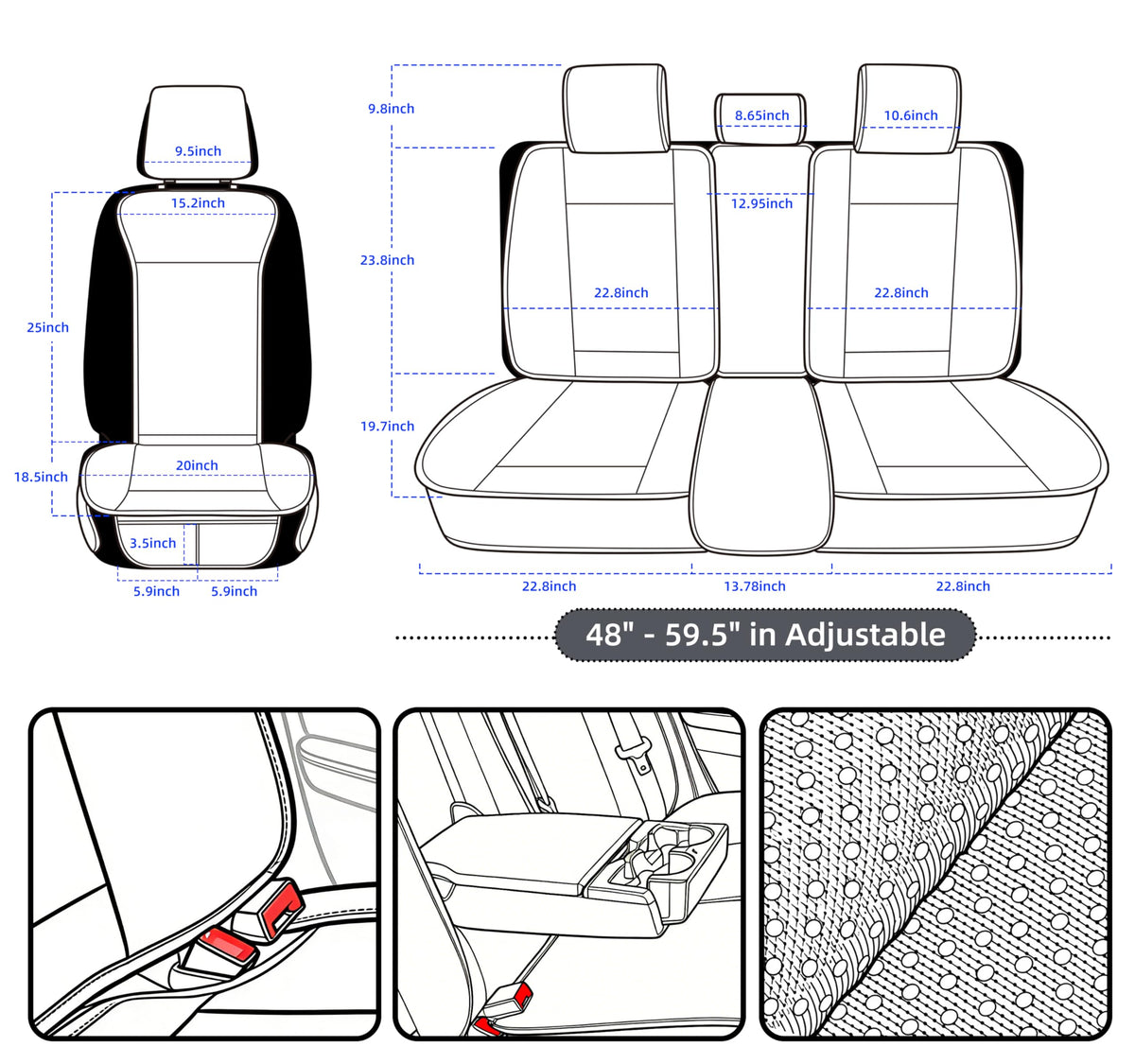 Leather Waterproof Car Seat Cover Full Set Black Y659270