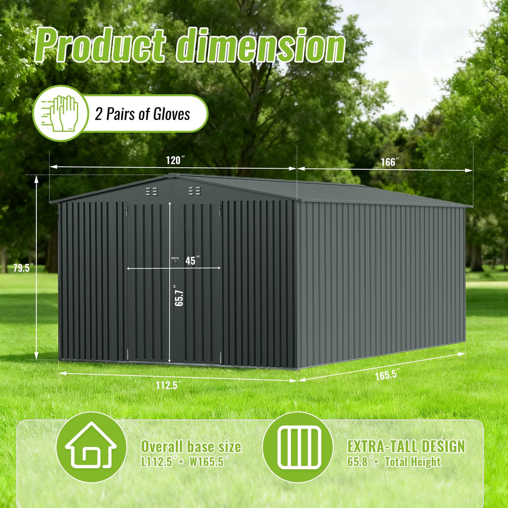10X14 FT Metal Outdoor Storage Shed with Lockable Doors A636603