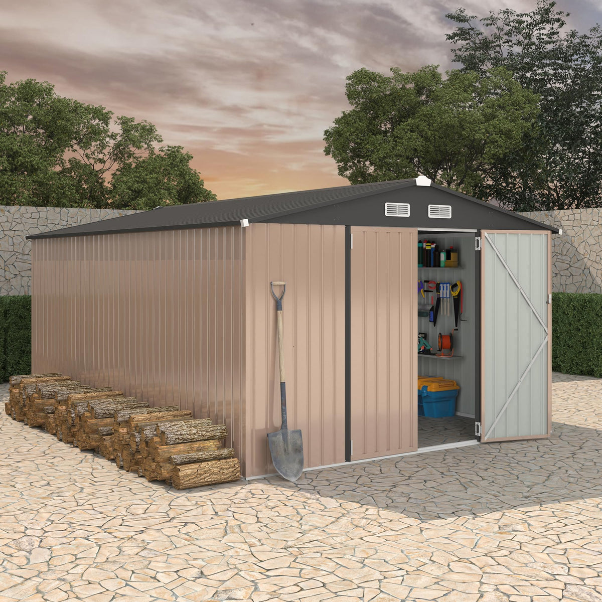 10X14 Ft Metal Storage Building with Lockable Door H8607