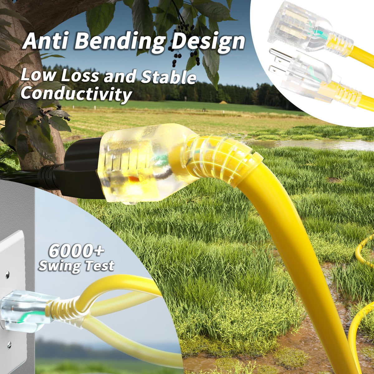 100ft 10 Gauge Waterproof Outdoor Extension Cord Yellow Z949446