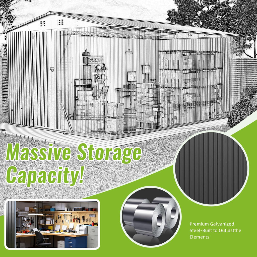 10X14 FT Metal Outdoor Storage Shed with Lockable Doors A636603