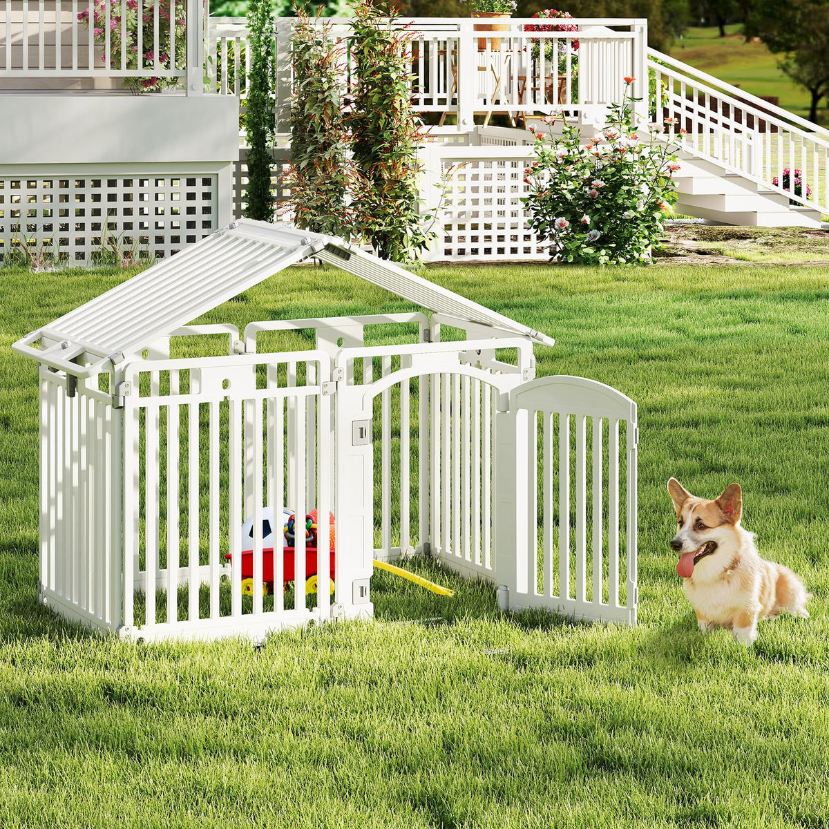 16 Panel 32''H Plastic Dog Playpen with Lockable Door B90054